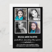 白黒クォードの写真4の正方形の卒業 招待状 (正面/裏面)