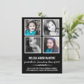 白黒クォードの写真4の正方形の卒業 招待状 (スタンド正面)