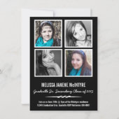 白黒クォードの写真4の正方形の卒業 招待状 (正面)