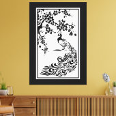 白黒クジャクとさくらんぼの花カスタム咲 キャンバスプリント (インサイチュ (リビング))