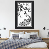 白黒クジャクとさくらんぼの花カスタム咲 キャンバスプリント (インサイチュ (寝室))