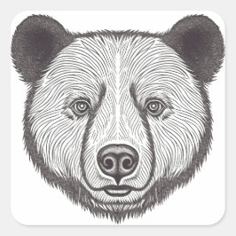白黒クマポートレートかわいいステンシルアート スクエアシール