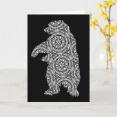 白黒クマ幾何着色美術 カード (黄色い花)
