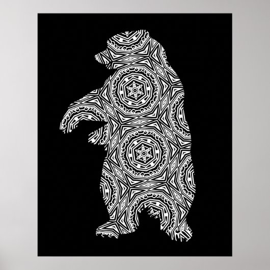 白黒クマ幾何着色美術 ポスター (正面)