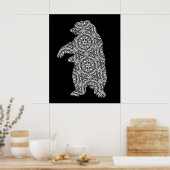 白黒クマ幾何着色美術 ポスター (キッチン)