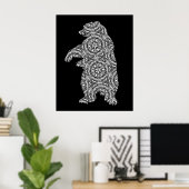 白黒クマ幾何着色美術 ポスター (ホームオフィス)