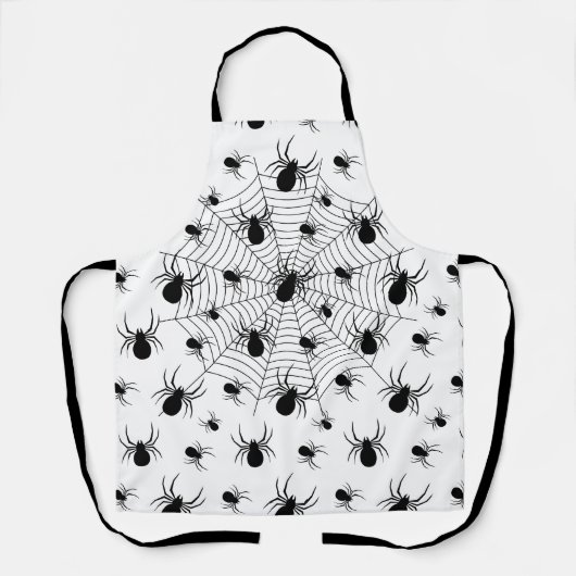 白黒クモクモクモの巣ハロウィンパターン エプロン (正面)