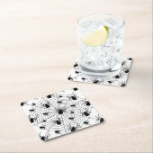 白黒クモクモクモの巣ハロウィンパターン スクエアペーパーコースター (インサイチュ)