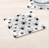 白黒クモクモクモの巣ハロウィンパターン スクエアペーパーコースター (アングル)