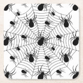 白黒クモクモクモの巣ハロウィンパターン スクエアペーパーコースター (正面)