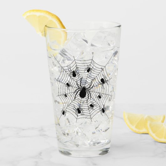 白黒クモクモクモの巣ハロウィンパターン タンブラーグラス (アイス正面)