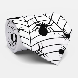 白黒クモクモクモの巣ハロウィンパターン ネクタイ