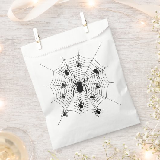 白黒クモクモクモの巣ハロウィンパターン フェイバーバッグ (クリップ留めされた状態)