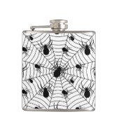 白黒クモクモクモの巣ハロウィンパターン フラスク (正面)