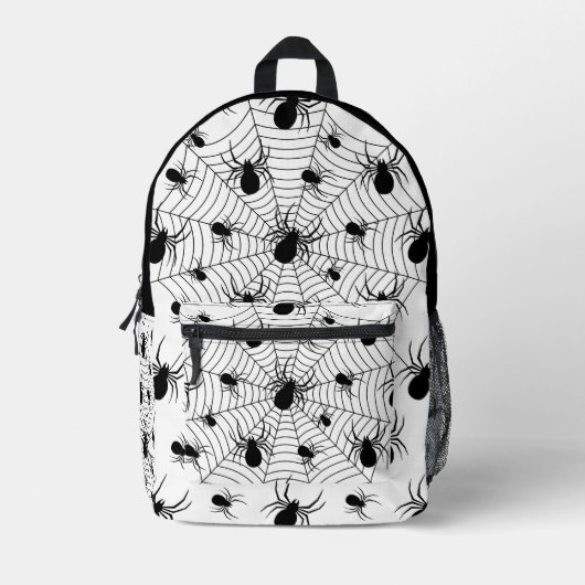 白黒クモクモクモの巣ハロウィンパターン プリントバックパック (正面)
