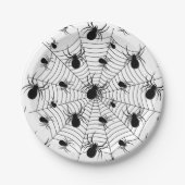 白黒クモクモクモの巣ハロウィンパターン ペーパープレート (正面)