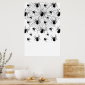 白黒クモクモクモの巣ハロウィンパターン ポスター (キッチン)