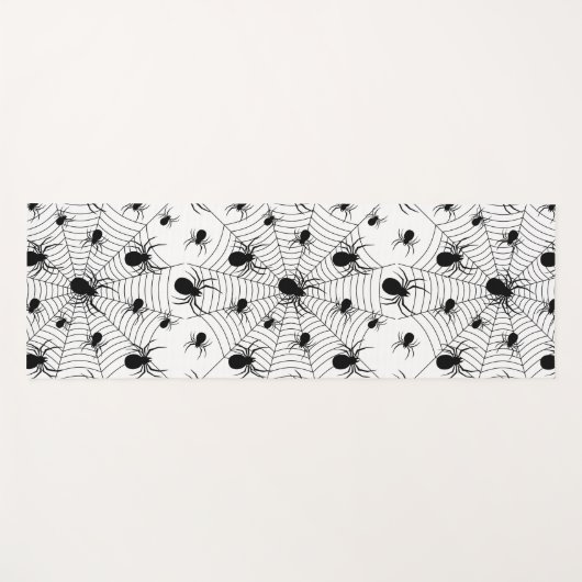 白黒クモクモクモの巣ハロウィンパターン ヨガマット (正面(横))