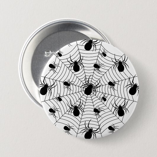 白黒クモクモクモの巣ハロウィンパターン 缶バッジ (正面&裏面)