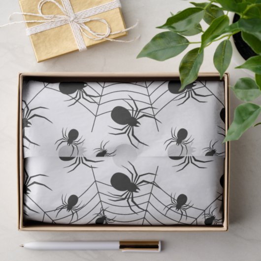 白黒クモクモクモの巣ハロウィンパターン 薄葉紙 (ギフト)