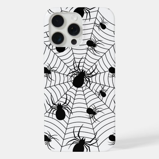 白黒クモクモクモの巣ハロウィンパターン iPhoneケース (裏面)