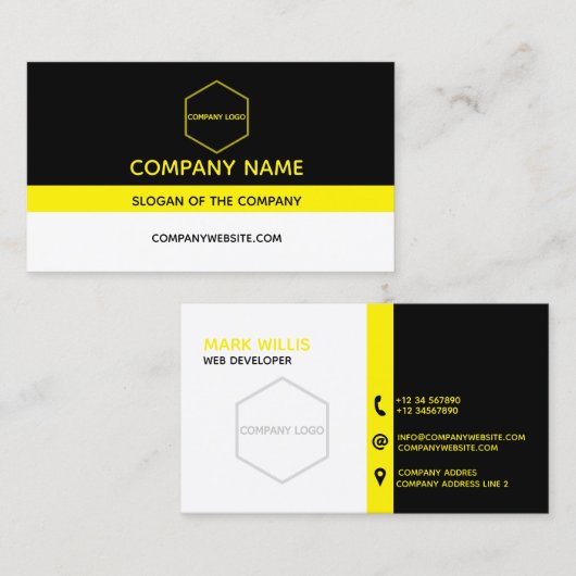 白黒クラシックとイエロー名刺 名刺 (正面/裏面)