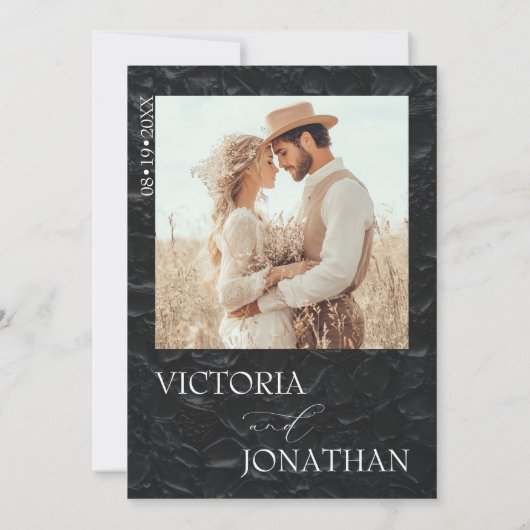 白黒クラシックのエレガント写結婚真 招待状 (裏面)