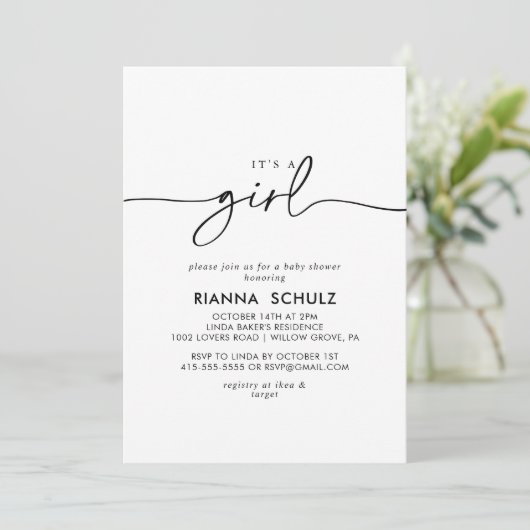 白黒クラシックは女の子の赤ちゃんシャワーだ 招待状 (スタンド正面)