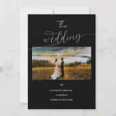 白黒クラシックエレガント写真結婚の場所 招待状 (正面)