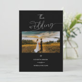 白黒クラシックエレガント写真結婚の場所 招待状 (スタンド正面)