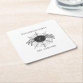 白黒クラシックスパイダーウェブハロウィンデコール スクエアペーパーコースター (アングル)