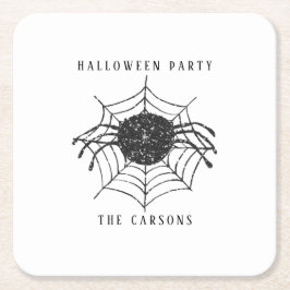 白黒クラシックスパイダーウェブハロウィンデコール スクエアペーパーコースター
