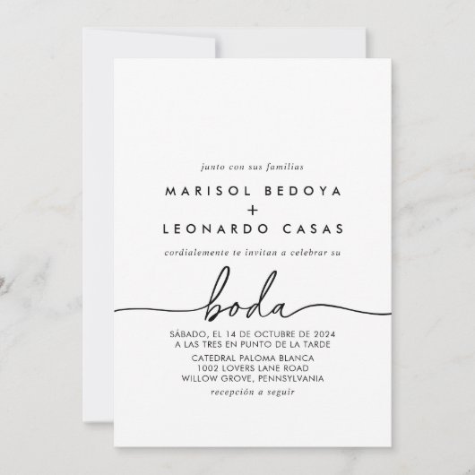 白黒クラシックスペインの結婚の 招待状 (正面)