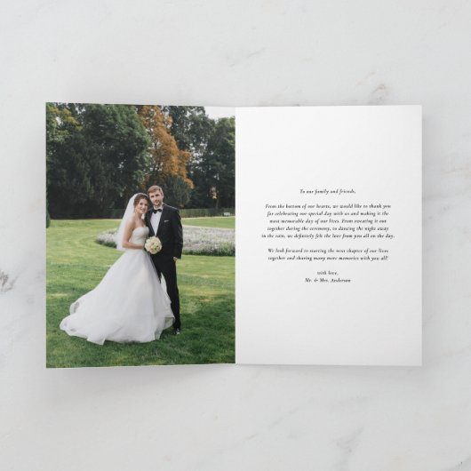 白黒クラシックタイポグラフィストライプの結婚の サンキューカード (内部)