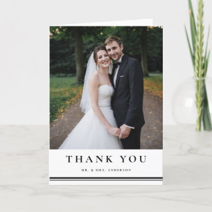 白黒クラシックタイポグラフィストライプの結婚の サンキューカード