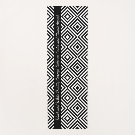 白黒クラシックタイルのパターンのタグライン ヨガマット (正面)