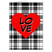 白黒クラシックタータンチェック格子状赤いハート詳細 (正面)