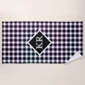 白黒クラシックダイヤモンドパターンモノグラム ビーチタオル (正面)