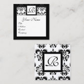 白黒クラシックダマスクスクエアモノグラム スクエア名刺 (正面/裏面)