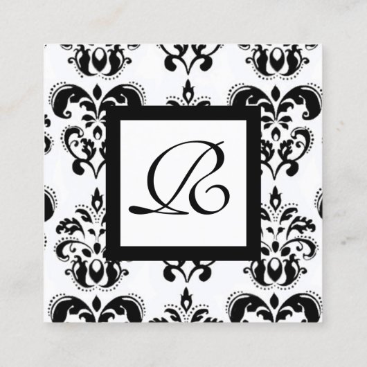 白黒クラシックダマスクスクエアモノグラム スクエア名刺 (裏面)