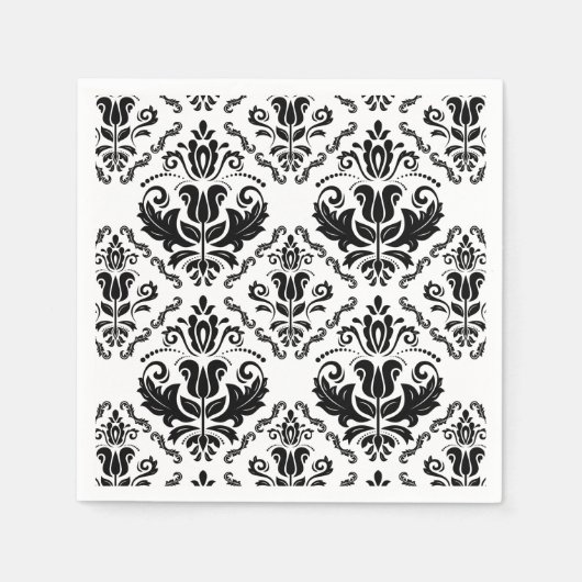 白黒クラシックダマスクパタン – シスタイリッシュック スタンダードカクテルナプキン (正面)