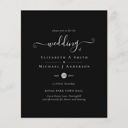 白黒クラシックバジェット結婚式招待状フライ チラシ (正面)