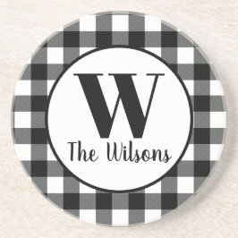 白黒クラシックバッファロープレイドモノグラム コースター