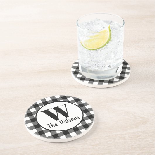 白黒クラシックバッファロープレイドモノグラム コースター (側面)