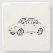 白黒クラシックフィアット500トポリノシティカーアート ストーンコースター (正面)
