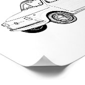 白黒クラシックフィアット500鉛筆スケッチ ポスター (角)