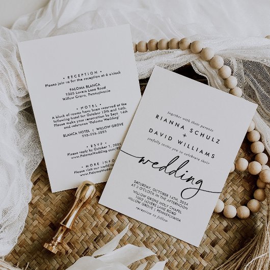 白黒クラシックフロント&バック結婚ズ 招待状