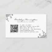 白黒クラシックフローラクレストモノグラムQRコード 名刺 (裏面)