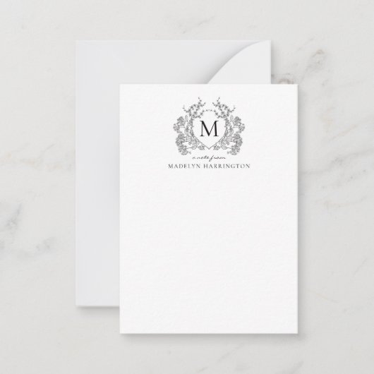 白黒クラシックフローラヴィンテージクレストモノグラム ノートカード (正面)