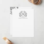 白黒クラシックフローラヴィンテージクレストモノグラム ノートカード (正面/裏面インサイチュ)